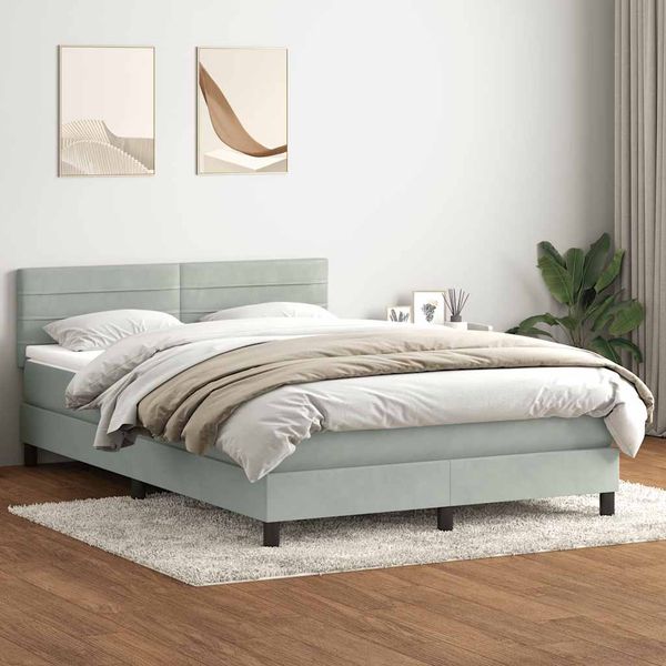 vidaXL Posteľný rám boxsping s matracom bledosivý 140x210 cm zamat