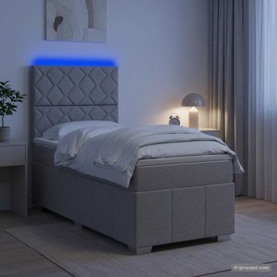 vidaXL LED boxspring posteľ s matracom Svetlosivá 100 x 200 cm Látka
