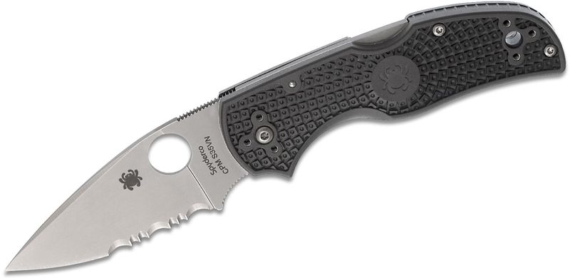 Spyderco C41PSBK5 Native 5 Part. Serrated vreckový nôž 7,6 cm, Satin, čierna, FRN