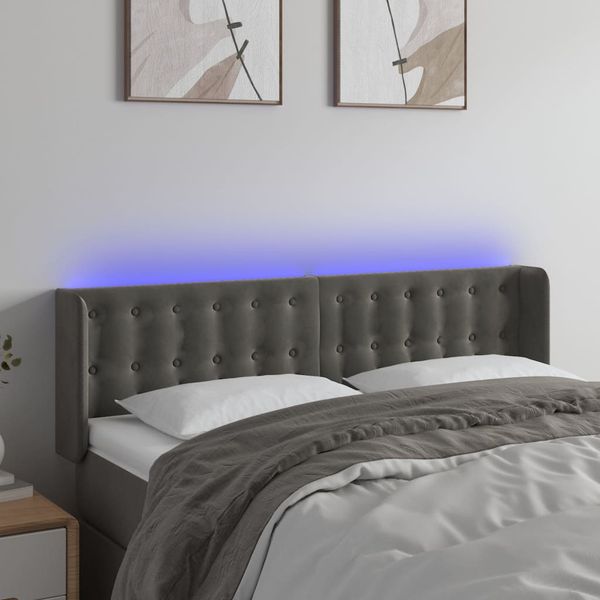vidaXL Čelo postele s LED tmavosivé 147x16x78/88 cm zamat