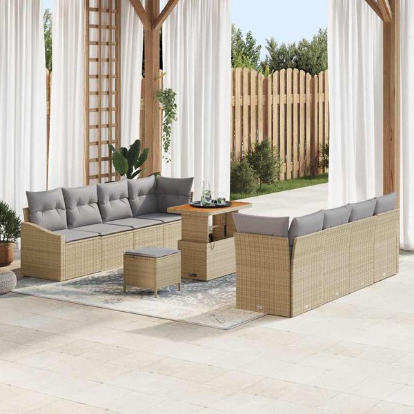 vidaXL Súprava záhradných pohoviek s vankúšom 11 pcs Béžová polyratan