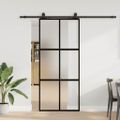 vidaXL Posuvné dvere s kovaním čierne 90x205 cm tvrdené sklo