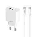 Nabíjačka Maxlife MXTC-06-30AC PD QC 1x USB-C 1x USB 30W biela + kábel USB-C - USB-C 60W