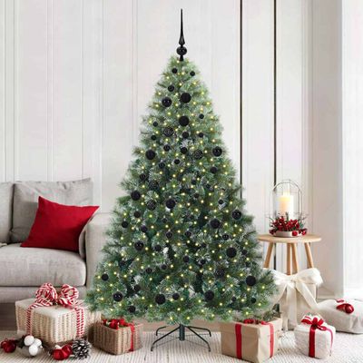 vidaXL Umelý vianočný stromček s 300 LED-i Zelená 180 cm PE a PVC