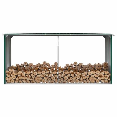 vidaXL Záhradná kôlňa na drevo zelená 330x92x153 cm galvanizovaná oceľ