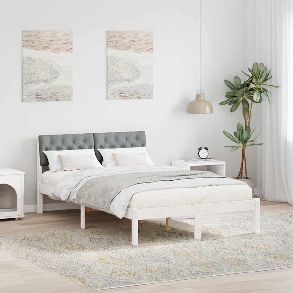 vidaXL Rám postele Biela a svetlosivá 120 x 190 cm Borovicový masív
