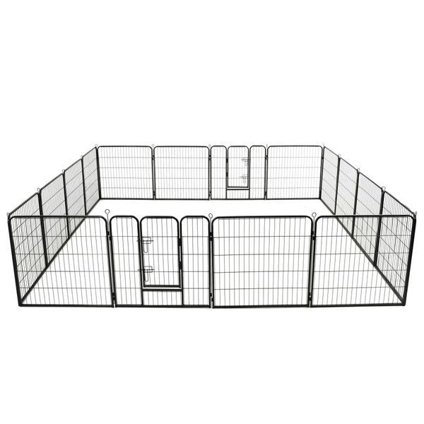 vidaXL Oceľová ohrádka pre psov so 16 panelmi 80x80 cm čierna