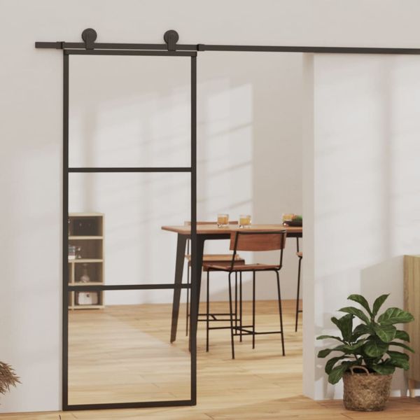 vidaXL Posuvné dvere s kovaním ESG sklo a hliník 76x205 cm