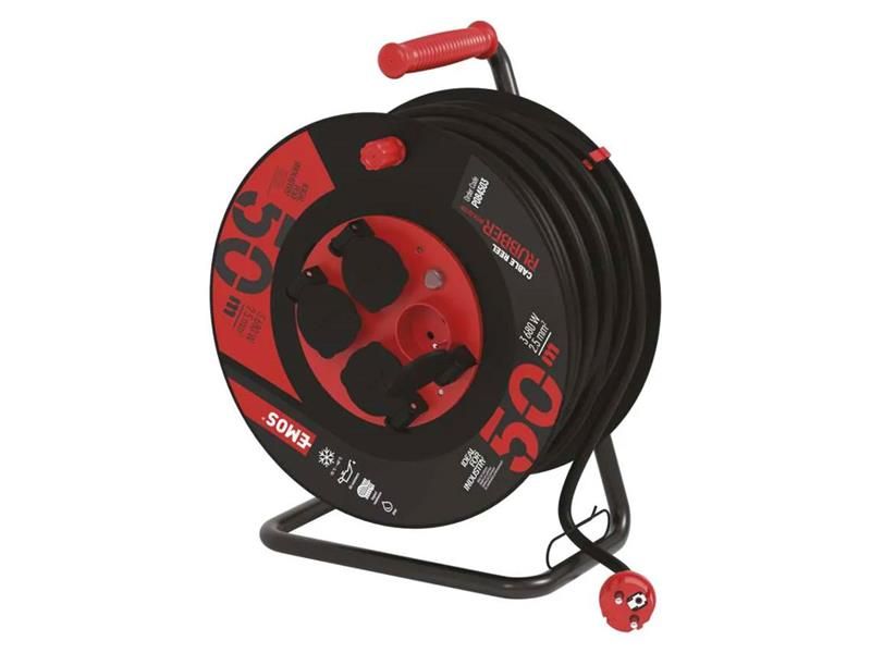 Predlžovací kábel na bubne - 4 zásuvky 50m EMOS P084503 guma-neoprén / 2,5 mm2