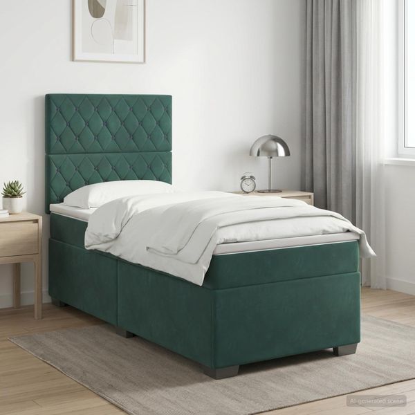 vidaXL Posteľ boxspring s matracom Tmavozelená 100 x 200 cm Zamat