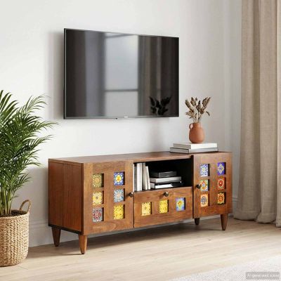 vidaXL TV skrinka s dverami Orech 105 x 33 x 46 cm Masívne mango drevo