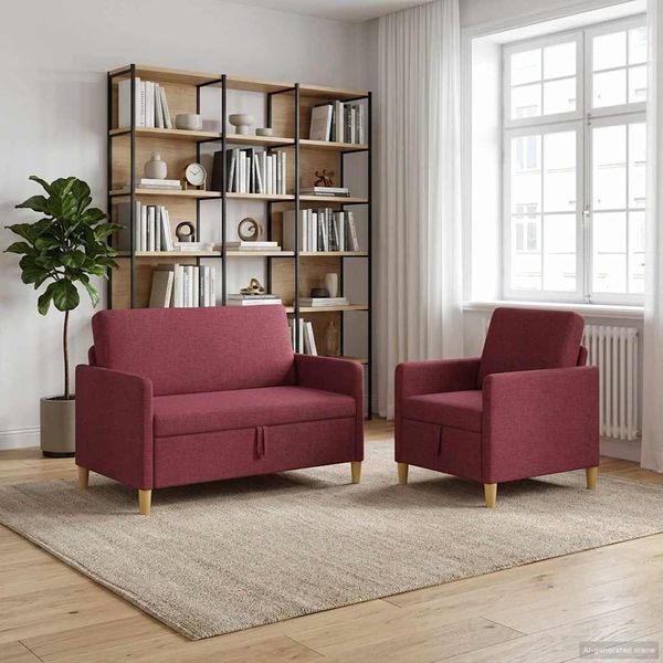vidaXL Súprava pohovky s úložným priestorom 2 pcs Víno červené