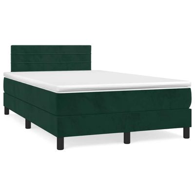 vidaXL Boxspring posteľ s matracom a LED, tmavozelená 120x190cm, zamat