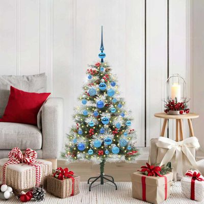 vidaXL Umelý vianočný stromček Zelená a biela 120 cm PVC, kov a plast