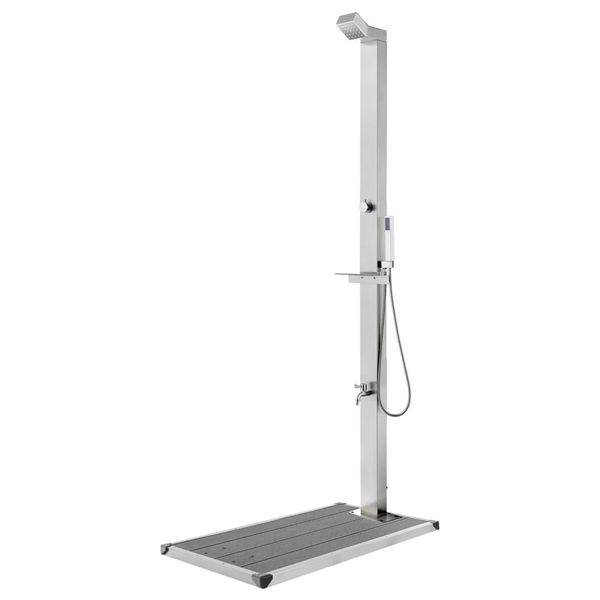vidaXL Záhradná sprcha so sivým podstavcom 225 cm nehrdzavejúca oceľ