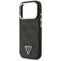 Puzdro Guess Case Magsafe 4G PU Leather s trojuholníkovým logom a zlatým kovovým rámom fotoaparátu pre iPhone 17 Pro čierna