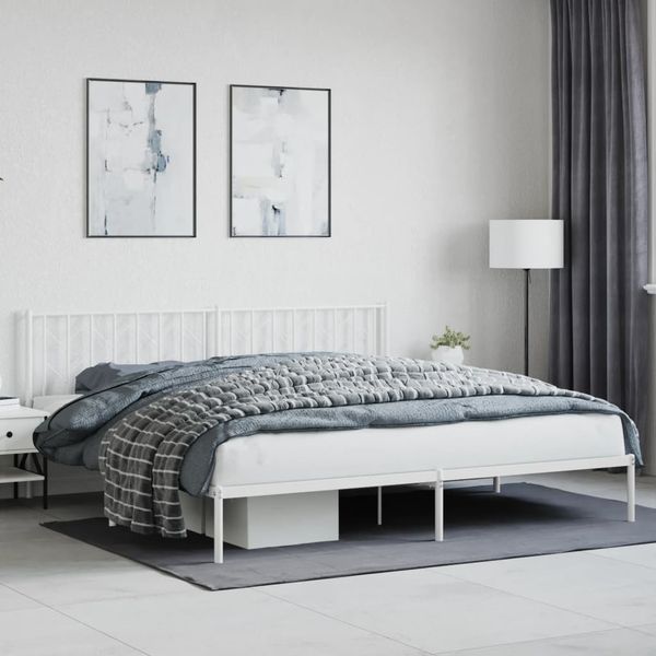 vidaXL Kovový rám postele s čelom biely 200x200 cm