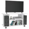 vidaXL TV skrinka+kolieska, lesklá biela 80x40x45 cm, kompozitné drevo