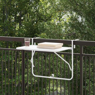 vidaXL Závesný balkónový stôl Biela 60 x 39 x 65 cm Oceľ