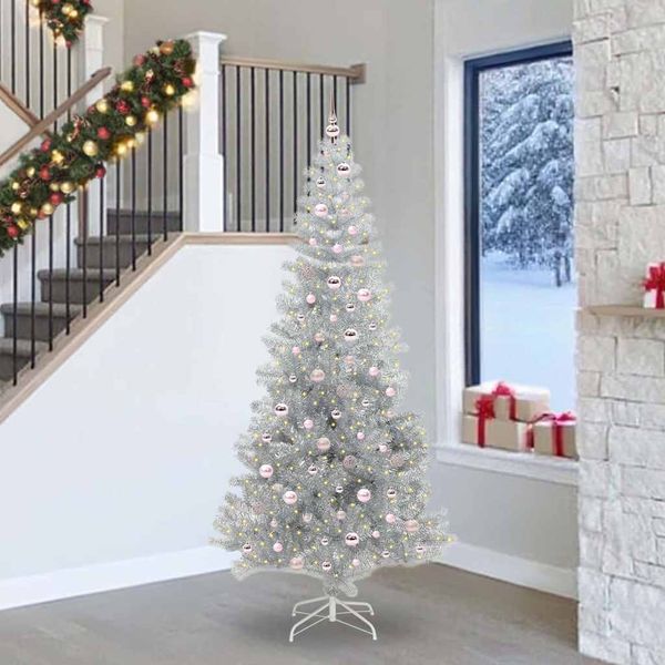 vidaXL Vianočný stromček s 300 LED-i so stojanom Strieborná 240 cm PET