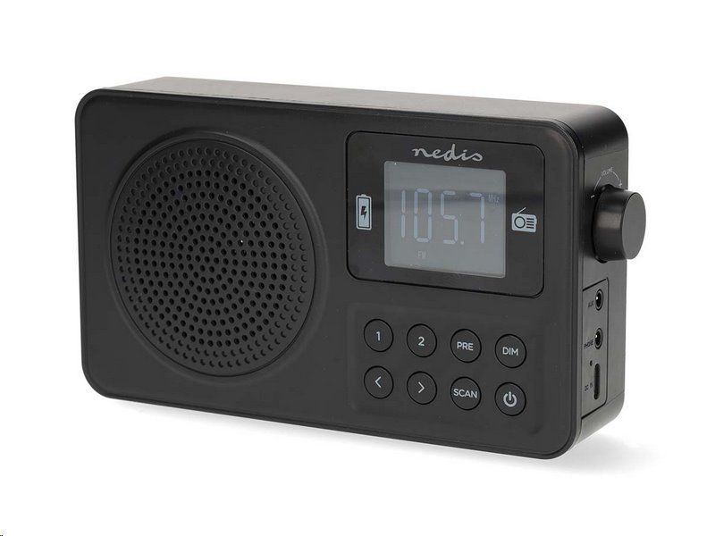 Prenosné rádio NEDIS RDFM2225BK FM, Bluetooth, napájenie batériou/USB, budík