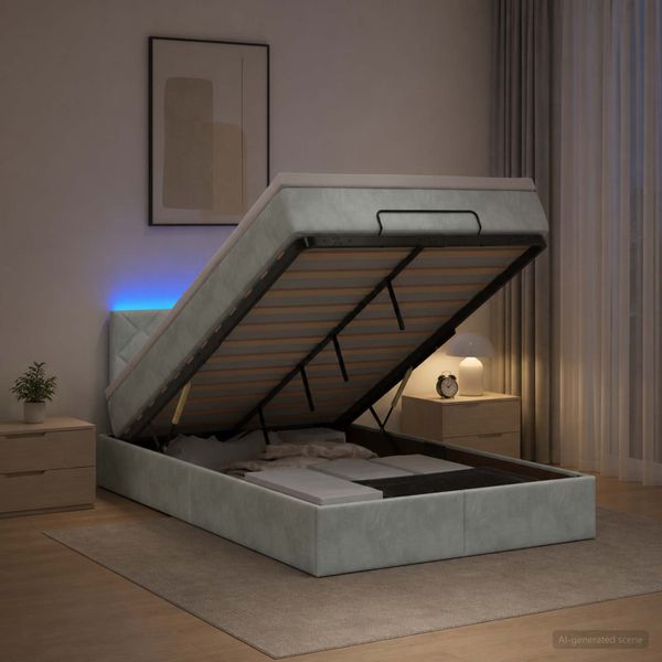 vidaXL Ottoman posteľ s matracom a LED Svetlosivá 120 x 200 cm Zamat