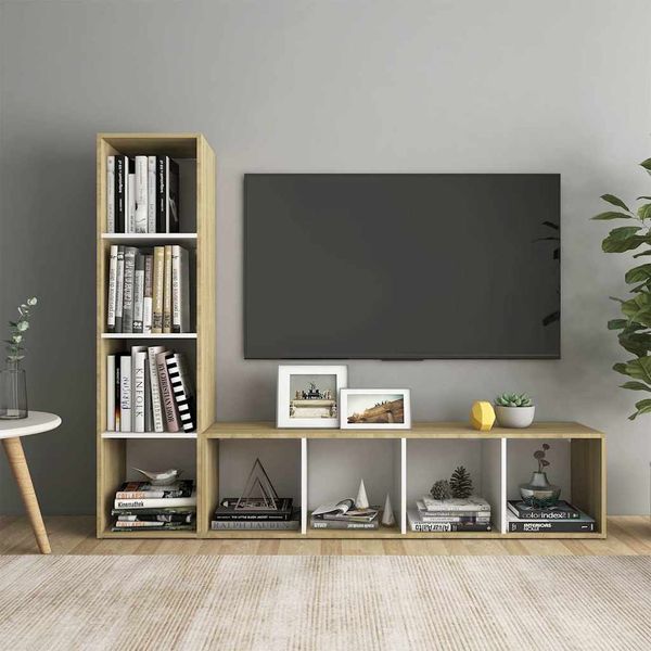 vidaXL TV skrinky 2 ks, biela+sonoma 142,5x35x36,5cm, kompozitné drevo