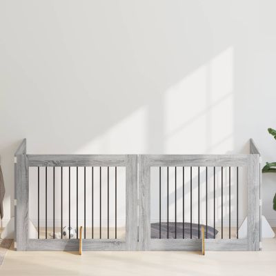 vidaXL Brána pre psov so stojanmi 4 pcs Sivá sonoma 100 x 80 cm