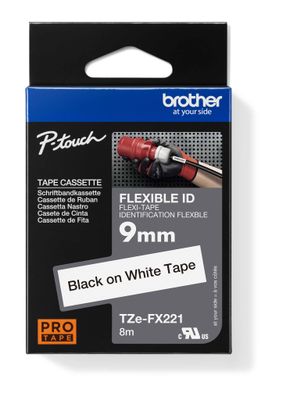 TZE-FX221, biela/čierna, 9 mm, s flexibilnou páskou