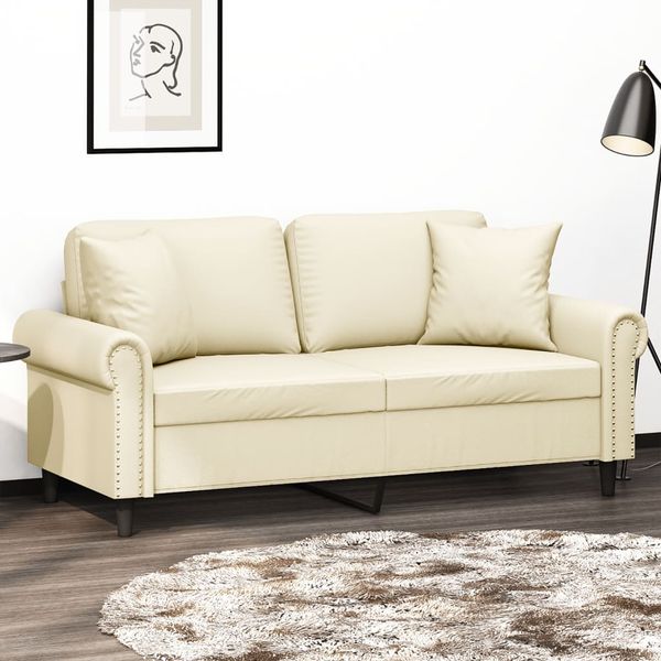 vidaXL 2-miestna pohovka s vankúšmi krémová 140 cm umelá koža