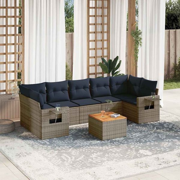 vidaXL 8-dielna záhradná súprava pohoviek s vankúšmi, sivá, polyratan