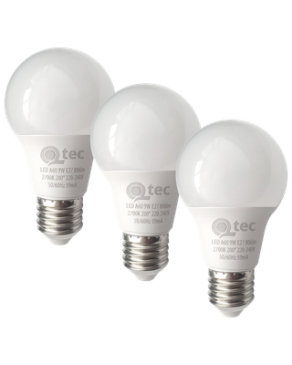 LED žiarovky 9W/806lm/A60/E27 teplá biela 3 PACK Qtec