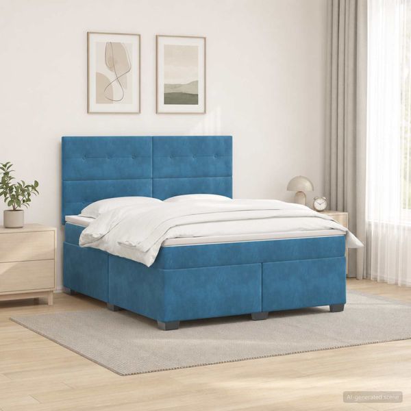 vidaXL Posteľ boxspring s matracom Modrá 180 x 200 cm Zamat