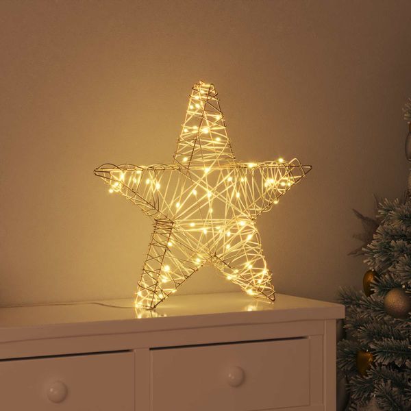 vidaXL 3D hviezda s 50 LED-i Teplá biela 55 x 52.5 x 9 cm Ratan