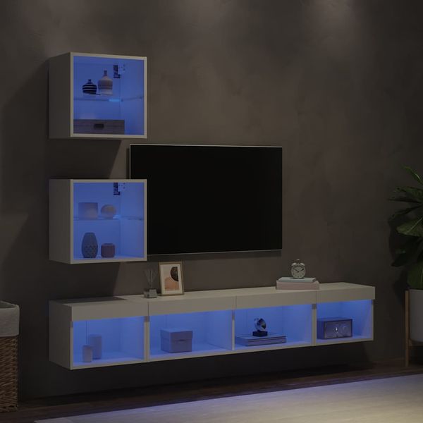 vidaXL 5-dielne TV nástenné skrinky s LED biele kompozitné drevo