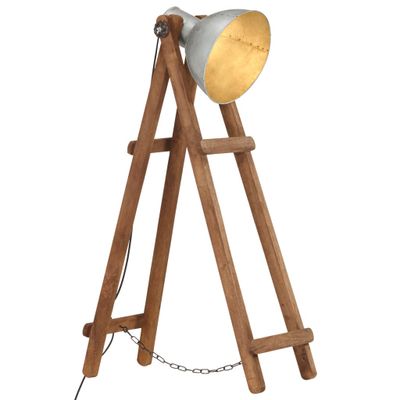 vidaXL Stojanová lampa strieborná masívne mangovníkové drevo E27