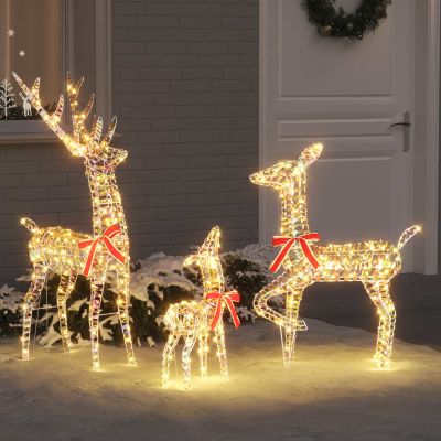 vidaXL Rodina sobov s 300 LED-i 3 pcs Teplá biela 67 x 26 x 127 cm PET