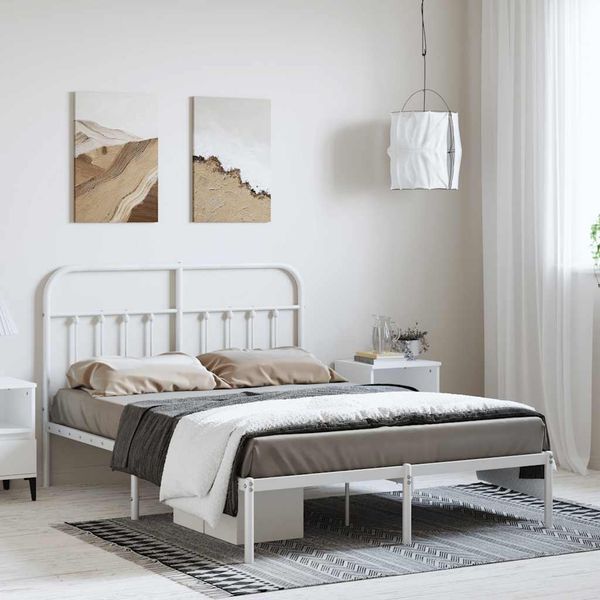 vidaXL Kovový rám postele s čelom biely 150x200 cm