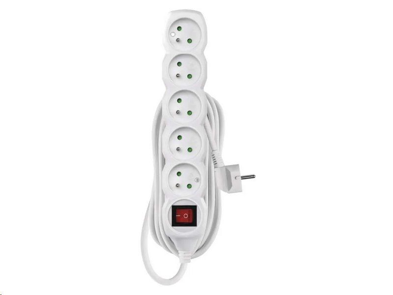Prodlužovací kabel EMOS P1515 / 5 m / 5 zásuvek / s vypínačem / bílý / PVC / 1 mm2