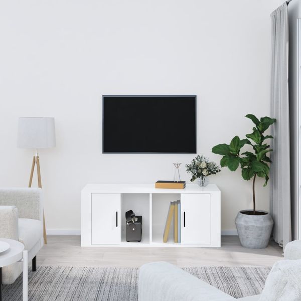 vidaXL TV skrinka lesklá biela 100x35x40 cm spracované drevo