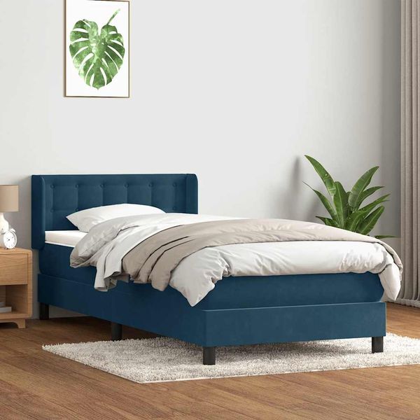 vidaXL Posteľný rám boxsping s matracom tmavomodrý 100x220 cm zamat