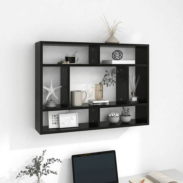 vidaXL Nástenná polica, čierna 75x16x55 cm, kompozitné drevo
