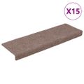 vidaXL Schodové rohože, samolepiace, 15 ks, 65x21x4 cm, svetlohnedé, s obdĺžnikovým okrajom