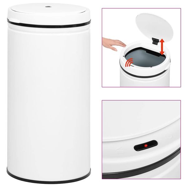 vidaXL Automatický odpadkový kôš, senzor 70 l, uhlíková oceľ, biely