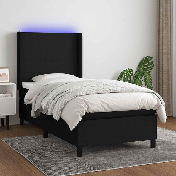 vidaXL Posteľ boxsping s matracom a LED čierna 90x200 cm látka
