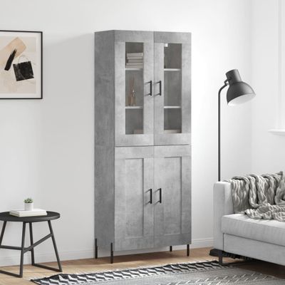 vidaXL Vysoká skrinka betónová sivá 69,5x34x180 cm spracované drevo
