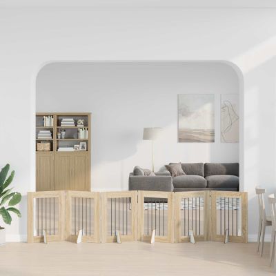 vidaXL Skladacia psia brána so stojanmi 6 ks Dub sonoma 362 cm