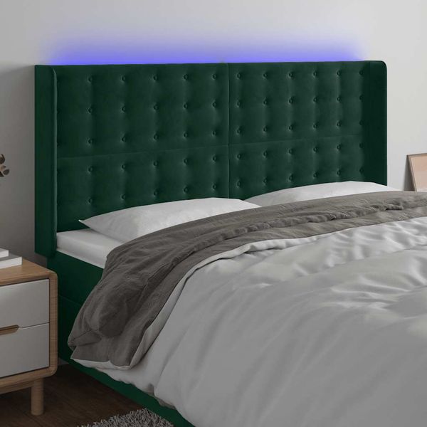 vidaXL Čelo postele s LED tmavozelené 163x16x118/128 cm zamat