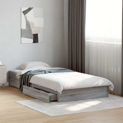 vidaXL Posteľný rám so zásuvkami sivý sonoma 90x190cm kompozitné drevo