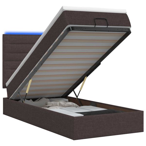 vidaXL Ottoman posteľ s matracom a LED Tmavohnedá 100 x 200 cm Látka